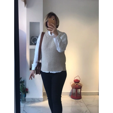 Gri Örme Süveter Yelek