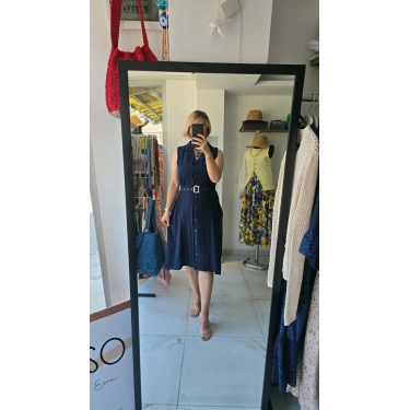 Kolsuz Kuşaklı Gömlek Elbise