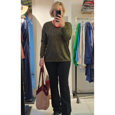 Koyu Yeşil Simli V Yaka Triko