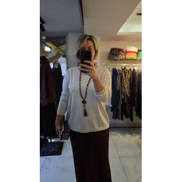 Krem Rengi Basic Işıltılı Triko