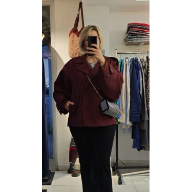 Kruvaze Yaka Kısa Bordo Ceket