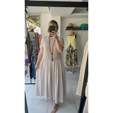 Örme Üst Detaylı Basic Maxi Elbise
