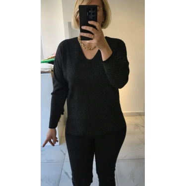 Siyah Simli V Yaka Triko