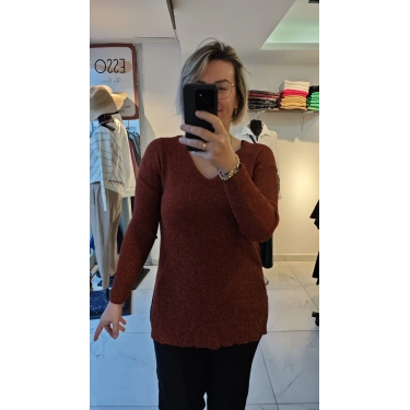 Tarçın Rengi Simli Triko