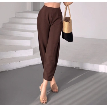 Yüksek Bel Basic Kahverengi Pantolon