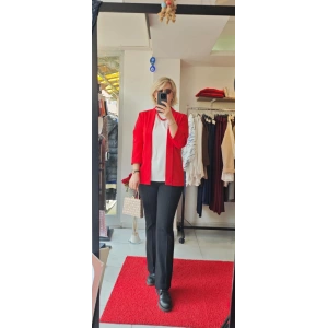 Kırmızı Kolu Büzgülü Blazer Ceket