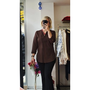 Acı Kahve Kruvaze Detaylı Bluz