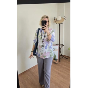 Lila Flora Desenli Gömlek