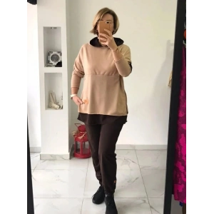 Bej Kahve Kapüşonlu Sweat Takım