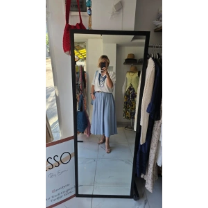 Açık Mavi Lastikli Midi Etek