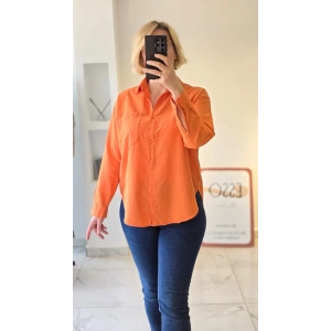 Canlı Turuncu Cepli Basic Gömlek