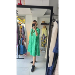 Canlı Yeşil Kloş Midi Elbise