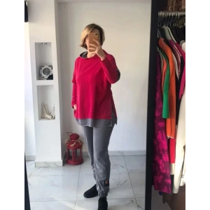 Fuşya Gri Kapüşonlu Sweat Takım