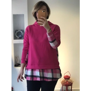 Fuşya Kapüşonlu Katmanlı Sweatshirt