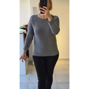 Gri Simli Yuvarlak Yaka Triko