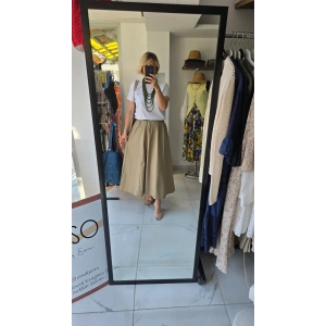 Haki Lastikli Midi Kloş Etek