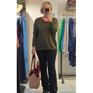 Koyu Yeşil Simli V Yaka Triko