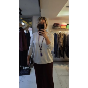 Krem Rengi Basic Işıltılı Triko