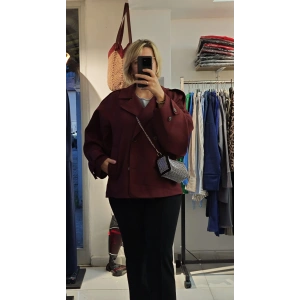 Kruvaze Yaka Kısa Bordo Ceket