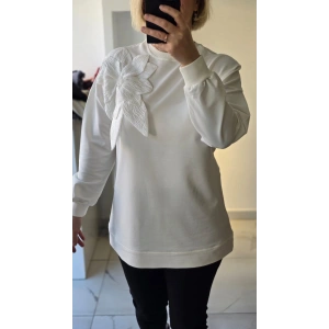 Kumaş Çiçekli Beyaz Sweatshirt