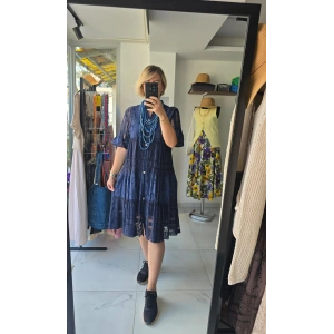 Lacivert Ajur İşlemeli Katmanlı Elbise