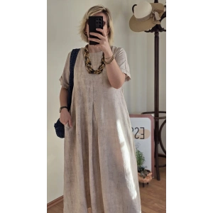 Oversize Kum Keten Elbise