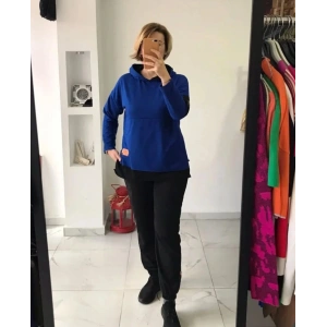 Saks Mavi Siyah Kapüşonlu Sweat Takım