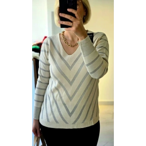 Simli Çizgili V Yaka Kazak