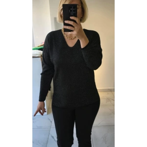 Siyah Simli V Yaka Triko