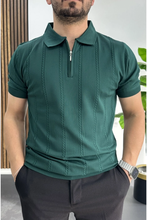 Erkek Desenli Polo Yaka Tişört Yeşil Edw457