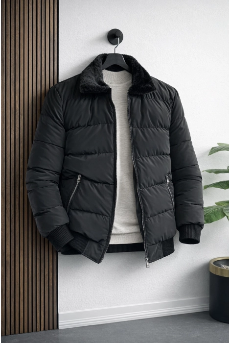 Erkek Slim Fit Karbon Deri Mont Füme Edw440