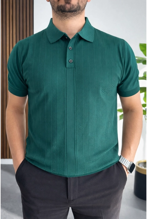 Erkek Desenli Polo Yaka Tişört Yeşil Edw460