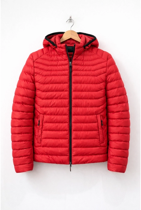 Erkek Slim Fit Kapüşonlu Şişme Mont Kırmızı Edw435