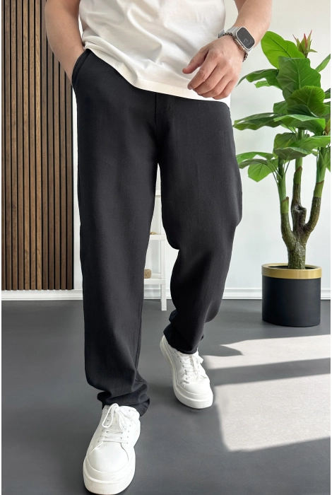 Erkek Beli Düğmeli Pantolon Siyah Edw469