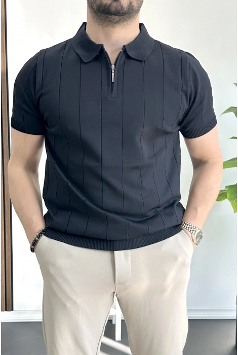 Erkek Slim Fit Fermuarlı Polo Yaka Tişört Lacivert Edw452