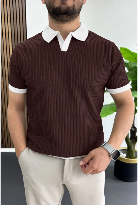 Erkek Yaka Renkli Tişört Bordo Edw496