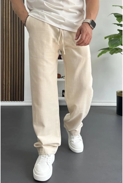 Erkek Beli Lastikli Baggy Kalıp Pantolon Krem Edw356