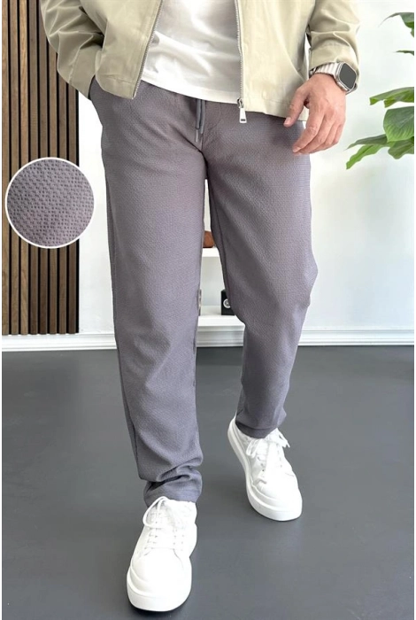 Erkek Beli Lastikli Gofre Kumaş Jogger Pantolon Füme Edw358