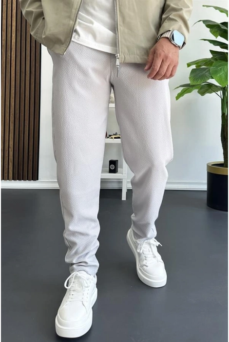 Erkek Beli Lastikli Gofre Kumaş Jogger Pantolon Gri Edw358