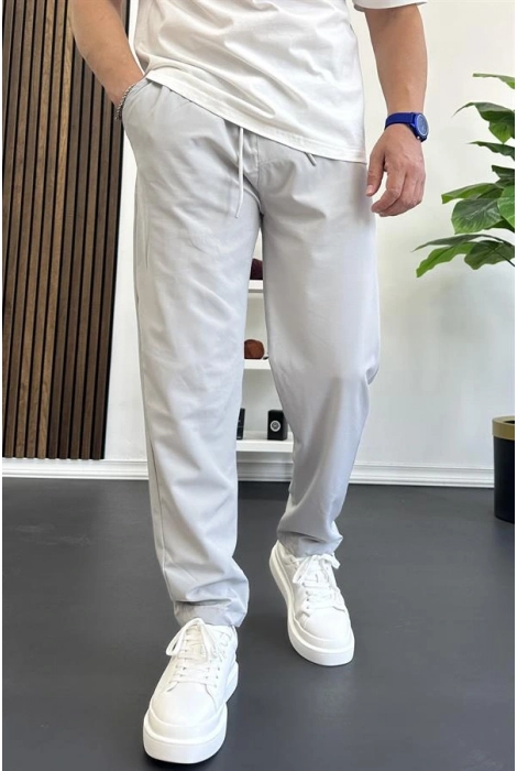 Erkek Beli Lastikli Jogger Pantolon Açık Gri Edw354