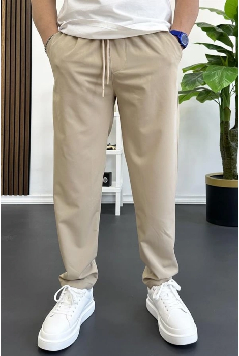 Erkek Beli Lastikli Jogger Pantolon Bej Edw354