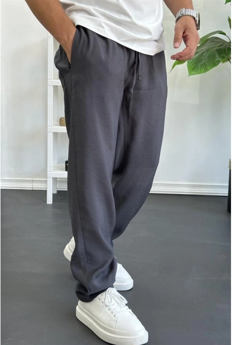 Erkek Beli Lastikli Modal Kumaş Rahat Kesim Pantolon Füme Edw396
