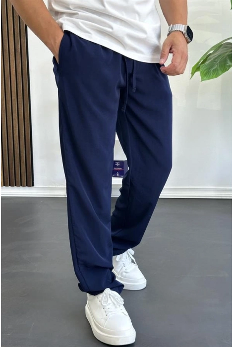 Erkek Beli Lastikli Modal Kumaş Rahat Kesim Pantolon Lacivert Edw396