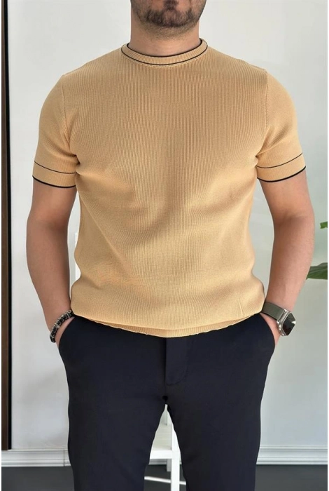 Erkek Bisiklet Yaka Triko Tişört Sarı Edw233