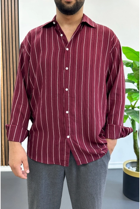 Erkek Çizgili Gömlek Bordo Edw503