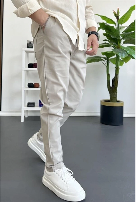 Erkek Dar Paça Jogger Pantolon Bej Edw384