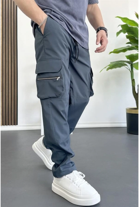 Erkek İnce Baggy Kalıp Kargo Pantolon Füme Edw164