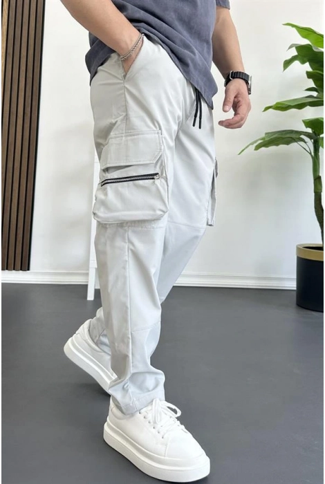 Erkek İnce Baggy Kalıp Kargo Pantolon Gri Edw164
