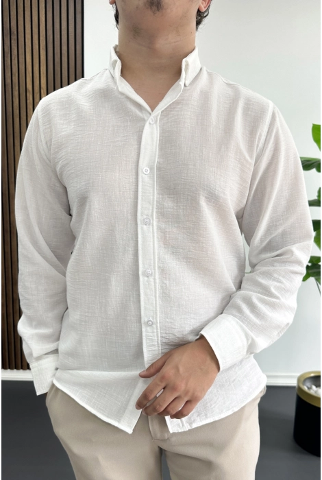 Erkek Keten Karışımlı Slim Fit Gömlek Beyaz Edw499