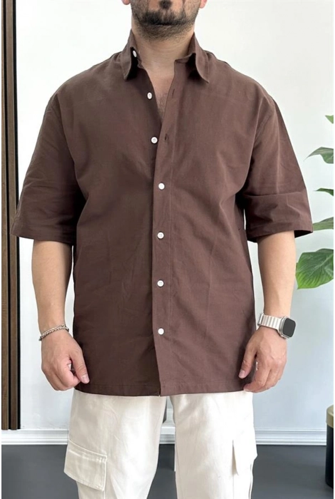 Erkek Oversize Büyük Kalıp Pamuklu Kumaş Kahverengi edw363